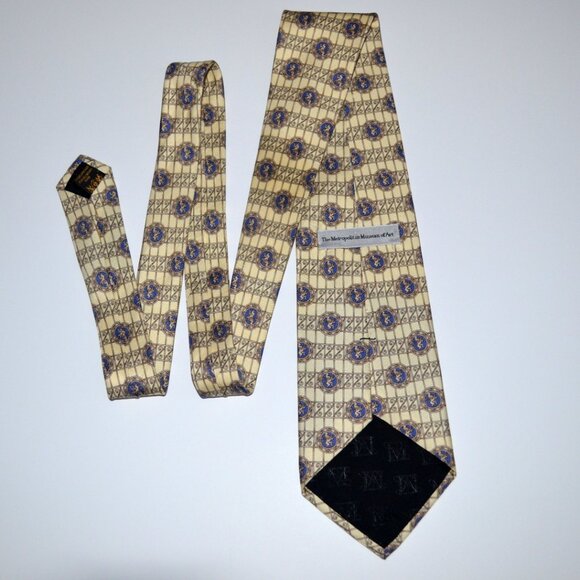 Metropolitan Museum of Art Necktie Yellow Lion Crest Geometric Vintage Business - Picture 3 of 3